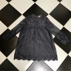 Chance or Fate Long Sleeve Lace Top Dark Purple Gray High Collar Victorian sz M